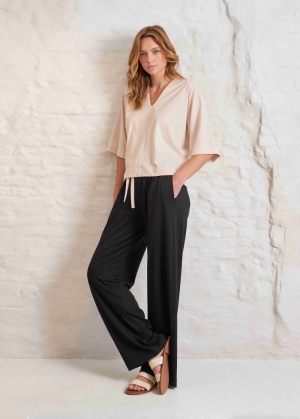 JERSEY PYJAMA KORTE MOUWEN SAND-BLACK