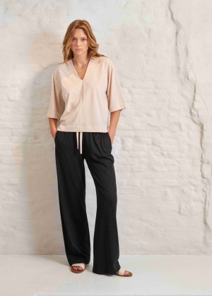 JERSEY PYJAMA KORTE MOUWEN SAND-BLACK